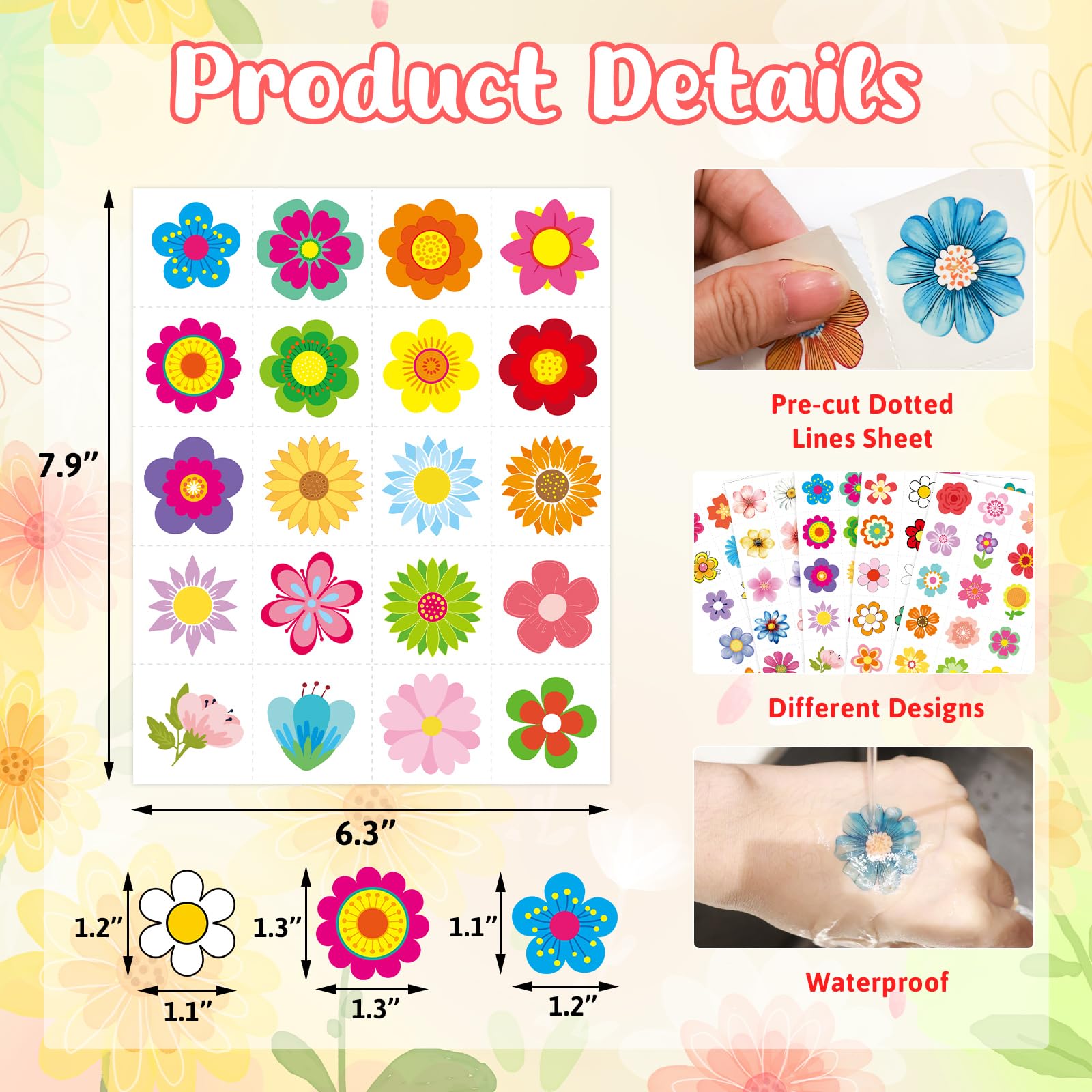 Ceiba Tree 100pcs Flower Temporary Tattoos Spring Party Supplies Assorted Flowers Floral Tattoos Party Favors - Image 4