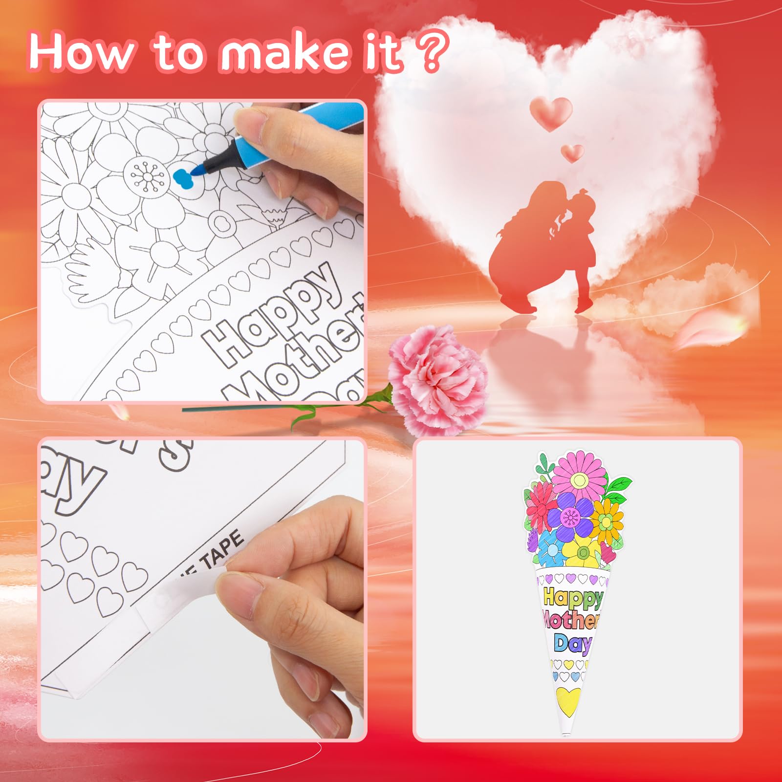 ceiba tree 24 Pcs Color Your Own Mothers Day Bouquet Crafts Happy Mother's Day Coloring DIY Craft Kits for Kids School Classroom Activities Paper Flowers Party Favors - Image 4