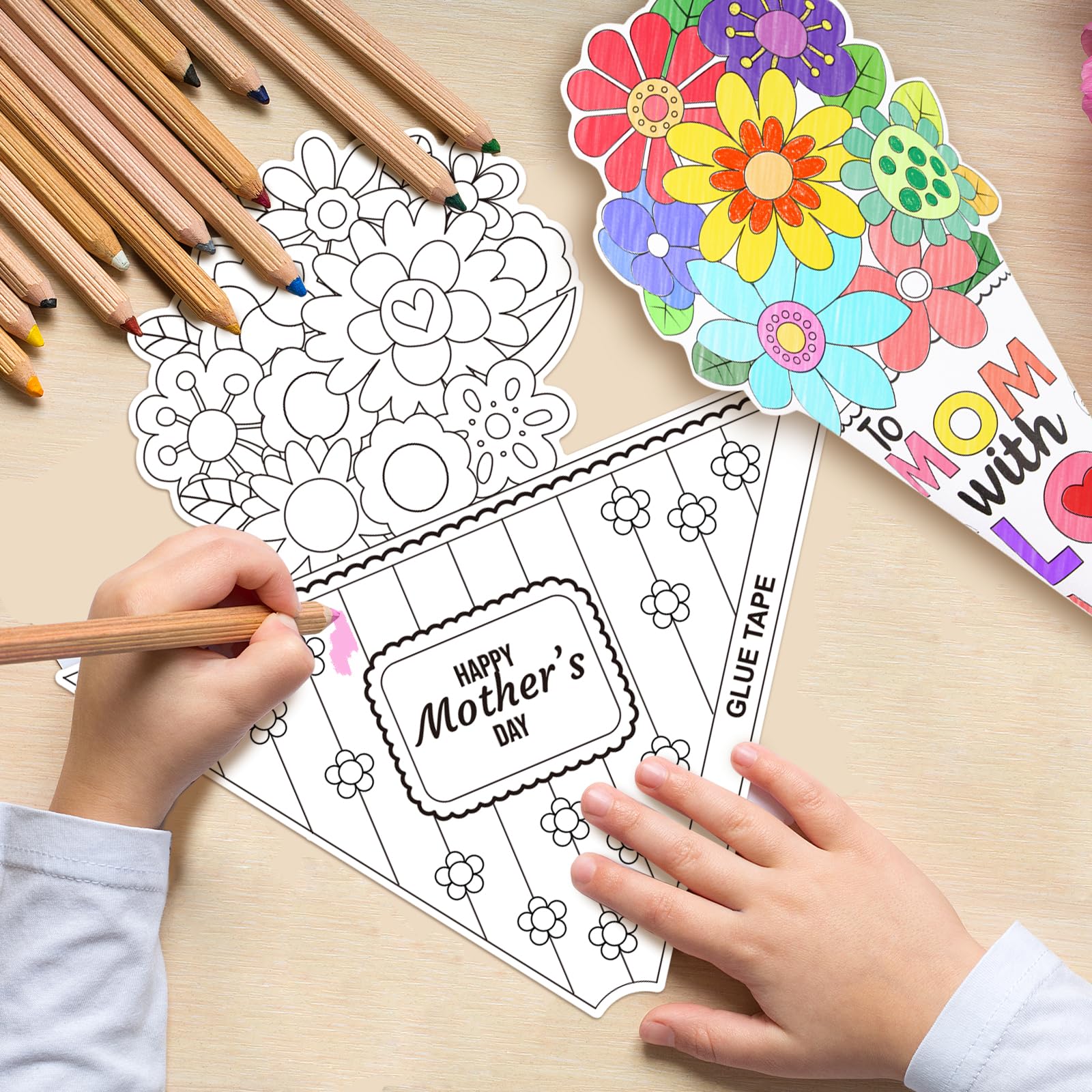 ceiba tree 24 Pcs Color Your Own Mothers Day Bouquet Crafts Happy Mother's Day Coloring DIY Craft Kits for Kids School Classroom Activities Paper Flowers Party Favors - Image 6