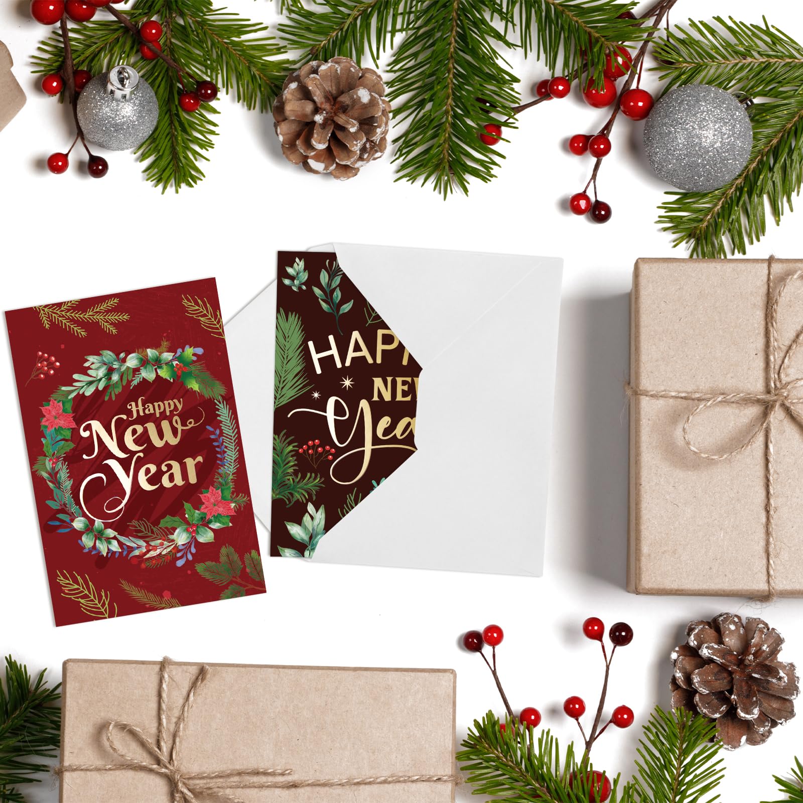 ceiba tree 24Pcs Happy New Year Greeting Cards Bulk 2026 Holiday Gold Foiled Cards with Envelopes and Stickers for New Years Eve Party Supplies Office Business School Classroom - Image 6