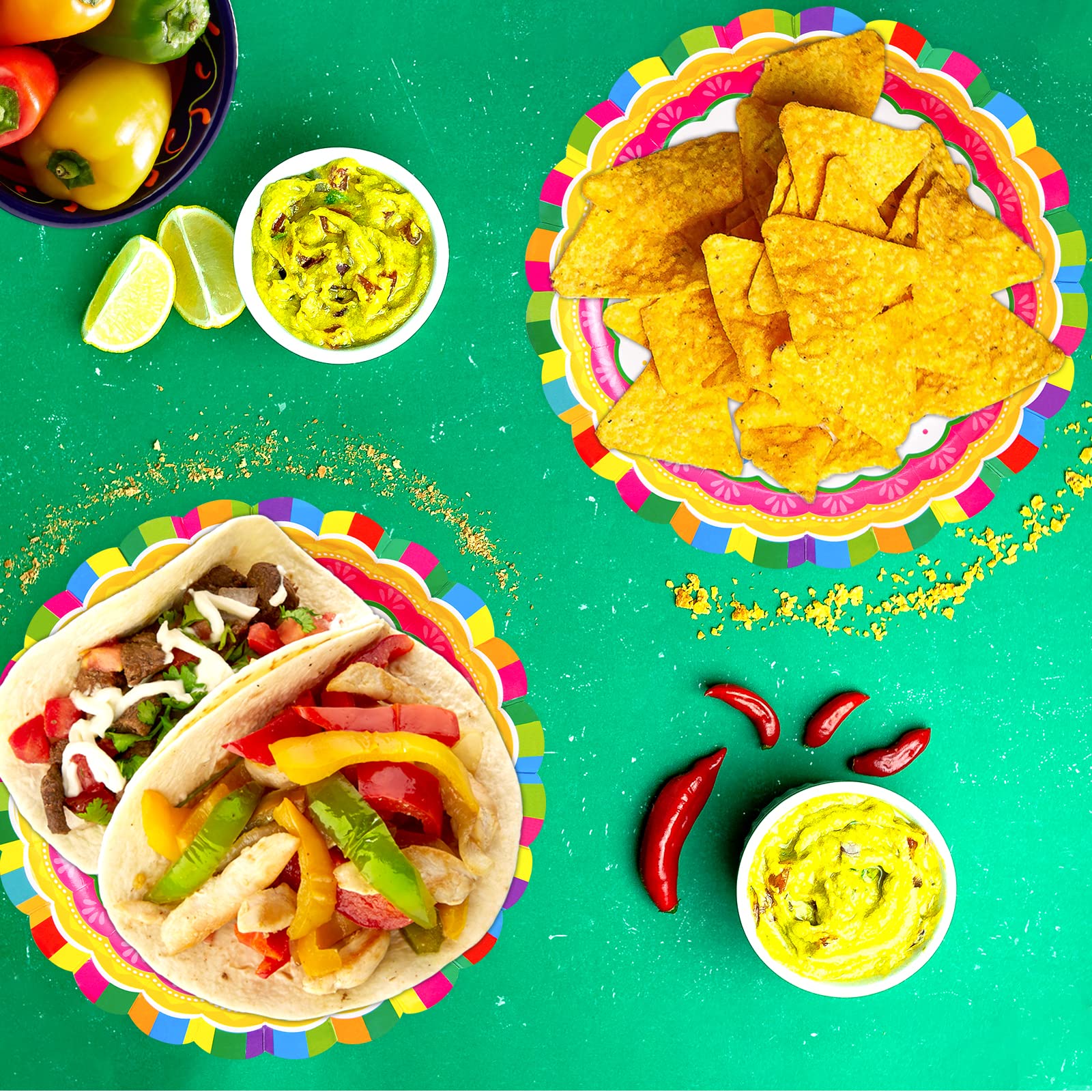 ceiba tree 50Pcs Mexican Fiesta Paper Plates Cinco de Mayo Disposable 9 Inch Fiesta Dinner Dessert Plates Pinata Mexico Taco Dinner Dance Party Tableware Decorations Supplies - Image 5