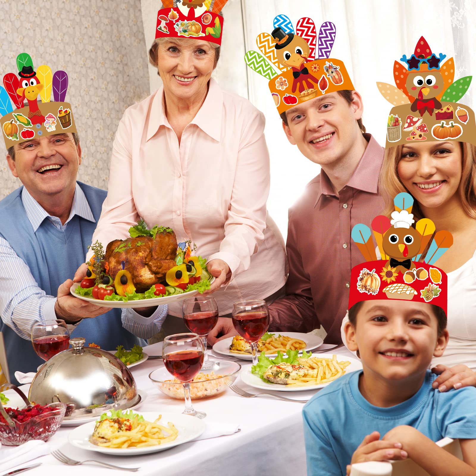 ceiba tree DIY Fall Thanksgiving Turkey Crowns Crafts Activities for Kids Headbands Hats Craft Kits 12 PCS Party Decoration Supplies School Holiday - Image 6