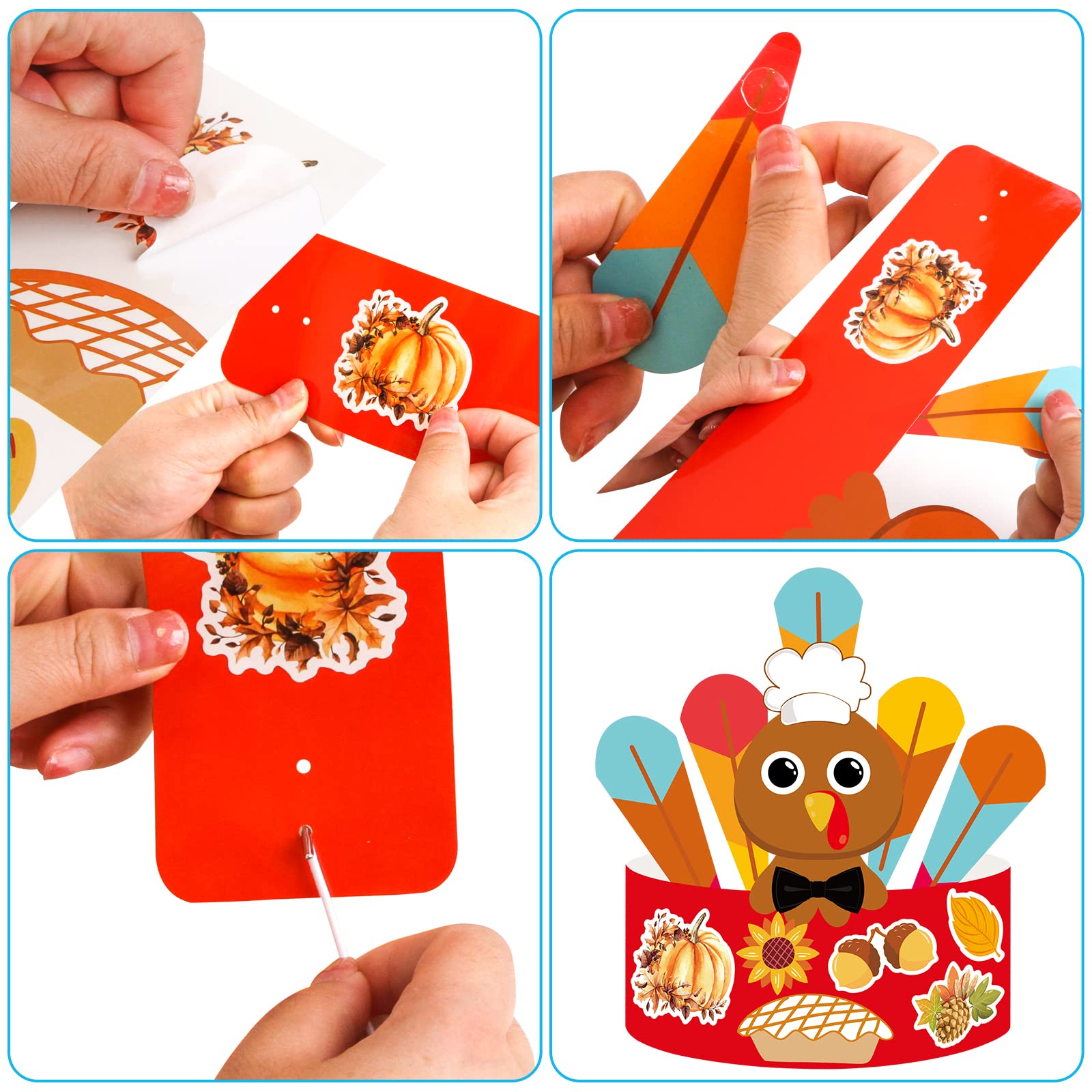 ceiba tree DIY Fall Thanksgiving Turkey Crowns Crafts Activities for Kids Headbands Hats Craft Kits 12 PCS Party Decoration Supplies School Holiday - Image 7