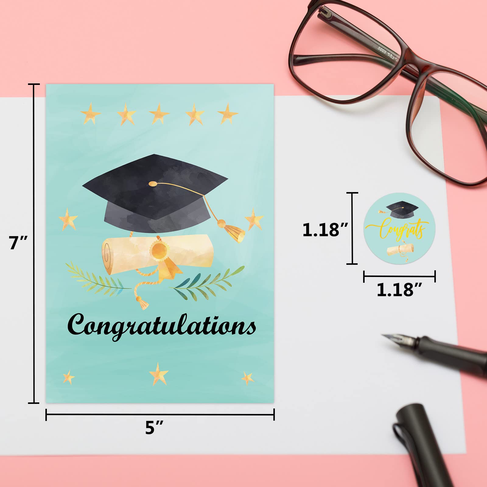 ceiba tree Graduation Cards 16 Pack Congrats Grad Greeting Card Bulk Gold Foil Watercolor Note Cards with Envelopes - Image 3