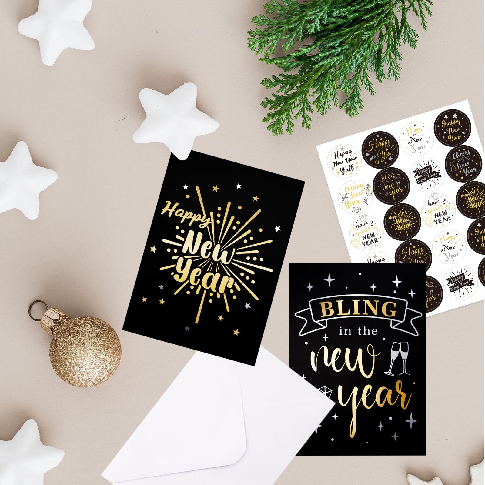 ceiba tree Happy New Year Cards 2026 Gold Foil New Years Eve Greeting Cards with Envelopes Happy Holidays NYE Notecards for Office Business School Staff Employees - Image 6