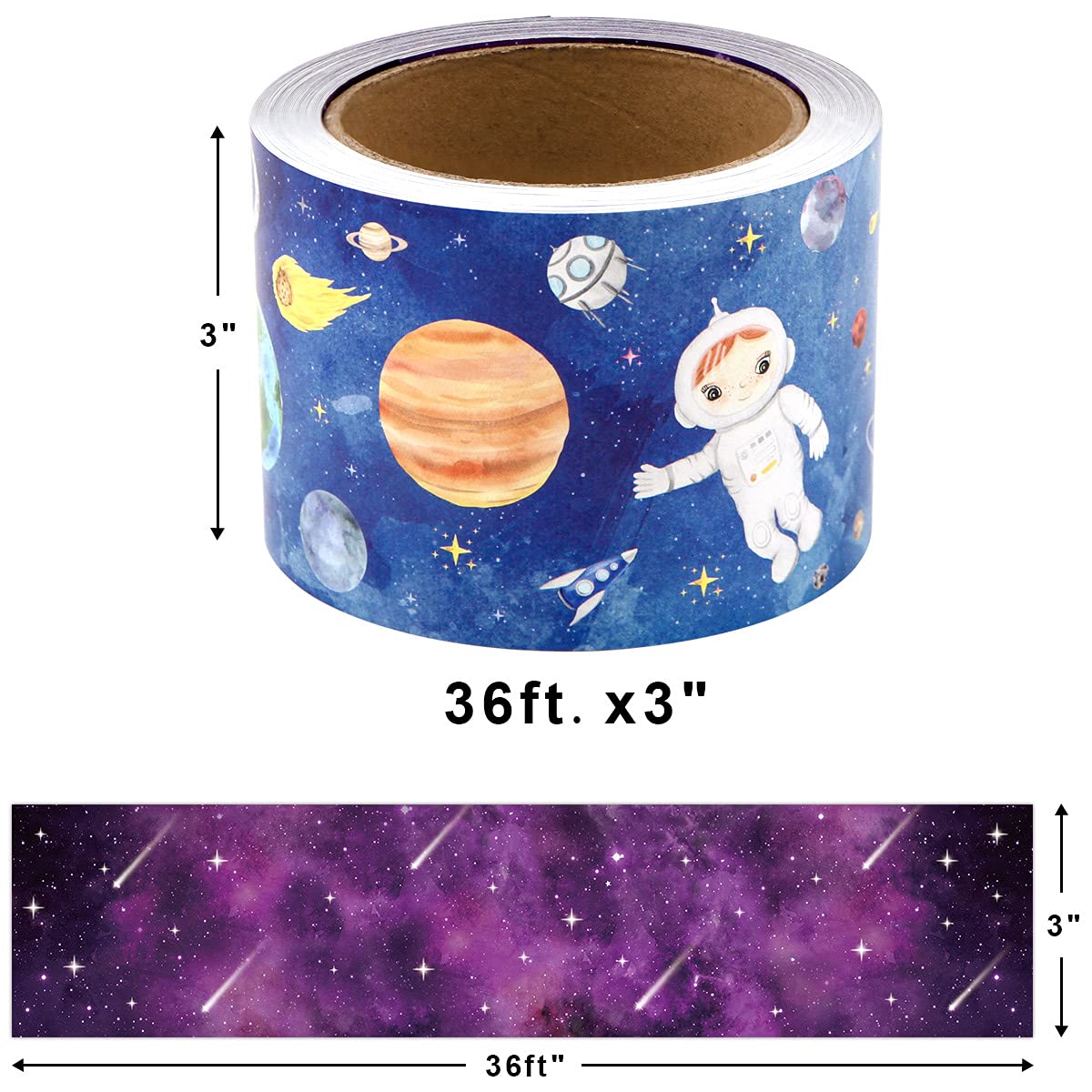 Ceiba Tree Outer Space Bulletin Board Borders Double-Sided Starry Sky Planet Watercolor Straight Border Trim for Whiteboard Classroom Door Wall Decor 36ft - Image 3