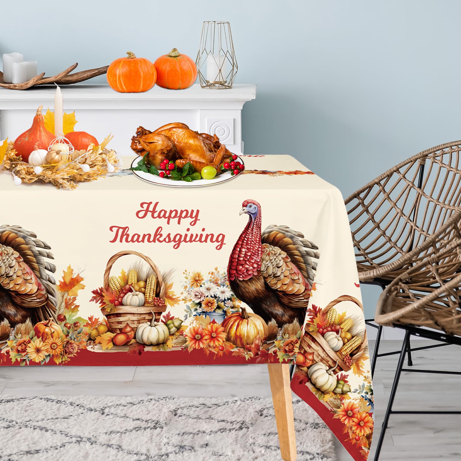 ceiba tree Thanksgiving Disposable Tablecloths Plastic Turkey Tablecloth 3 Pack Table Cloth 54x108 Inch Fall Pumpkin Vintage Traditional Turkey for Rectangle Tables Party Supplies Decorations - Image 6